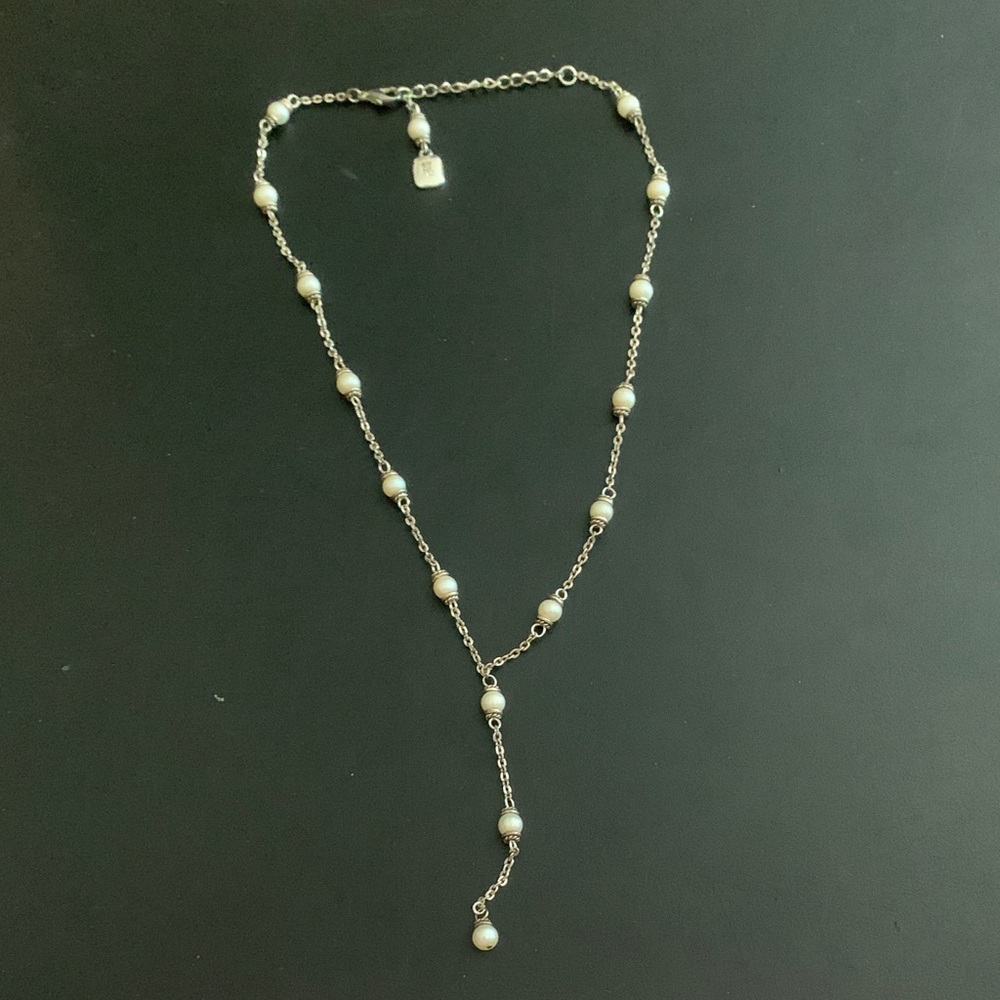 Ralph Lauren Silver Necklace with Faux Pearls - 16 inches with 2 inch extension.